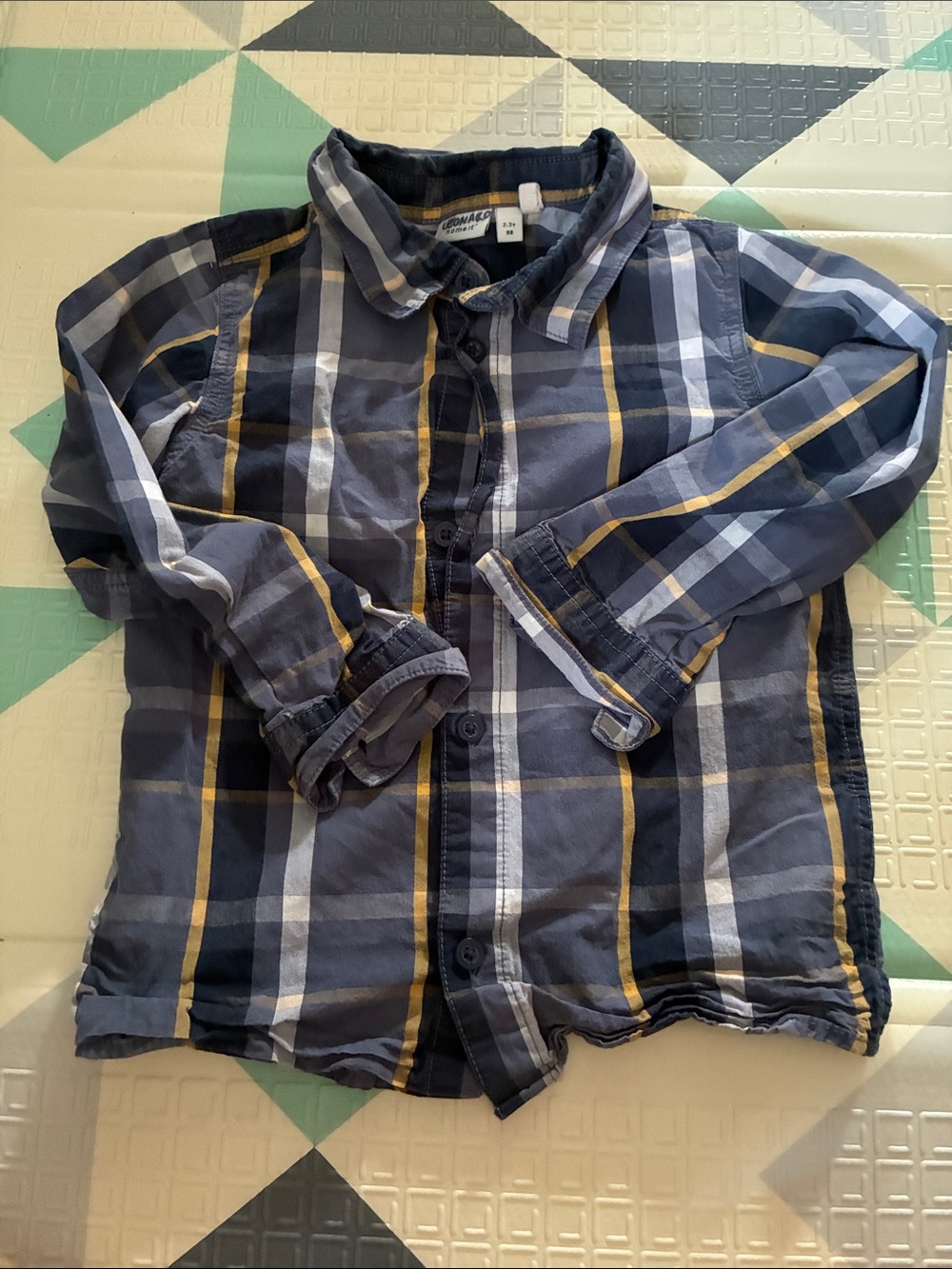 20/25$ 🧸 Children's Plaid Button-Up Shirt - Navy & Yellow